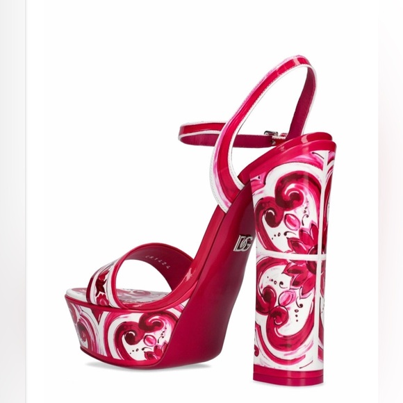 💯 Authentic DOLCE &GABBANA Keira Maiolica Leather Fuchsia &White Platform Sandal - Picture 6 of 17